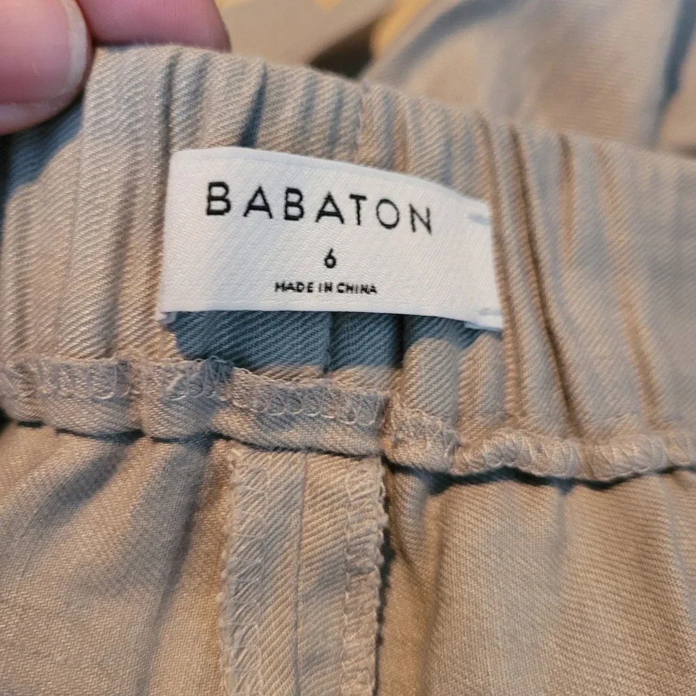 Babaton Women's‎ Beige Linen Blend Pleated Trousers Pull On Pants Coastal Size 6